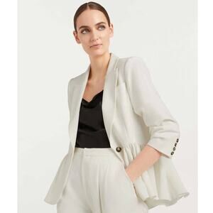 Cinq á Sept Kourtney White Ruffle Blazer Ivory 4 Small Single Breasted Peplum